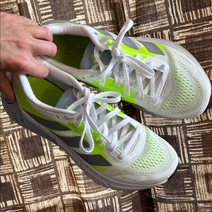 Adidas Womens White and Neon Green Athletic Shoes